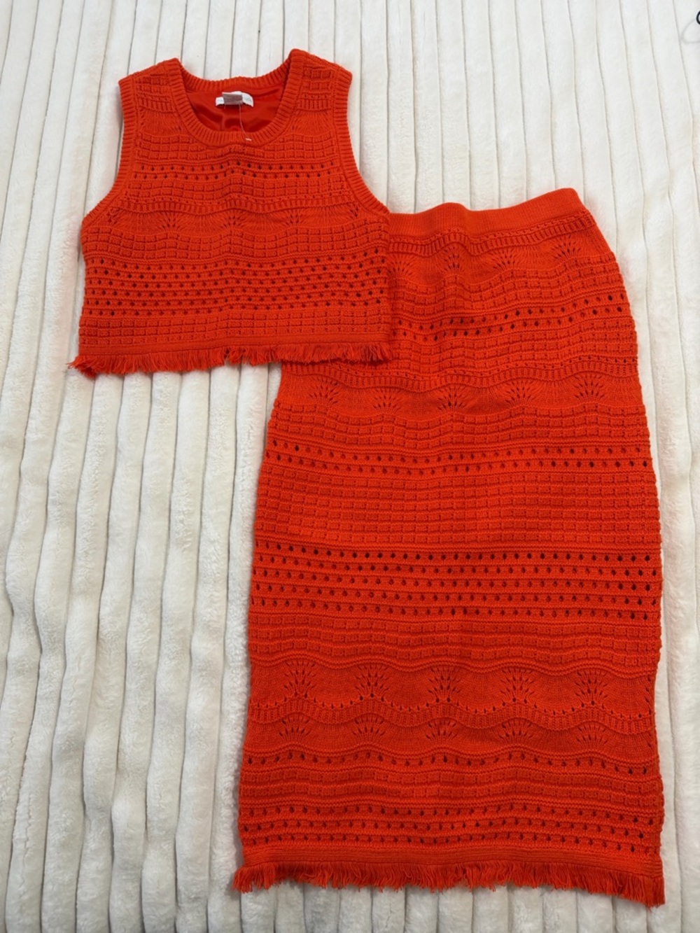 Bright Orange Knit Two-Piece Set - Women's Crop Top & Skirt
